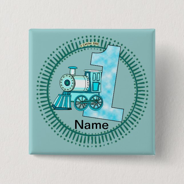 Badge Carré 5 Cm Épinglette 1er anniversaire Blue Train (Devant)