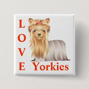 Badge Carré 5 Cm Épinglette Chien York Terrier Puppy Amour