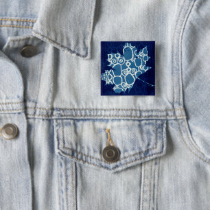 Badge Carré 5 Cm Épinglette Cyanotype Automnal Fantaisiste