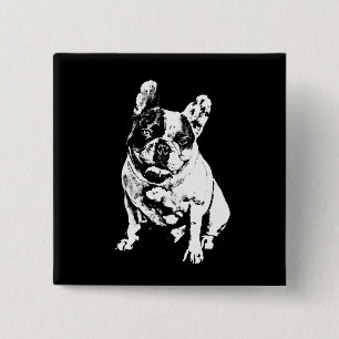 Badge Carré 5 Cm Épinglette de bouledogue en noir et blanc