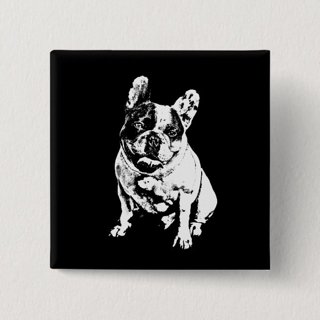 Badge Carré 5 Cm Épinglette de bouledogue en noir et blanc (Devant)
