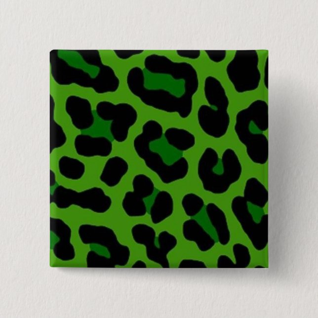 Badge Carré 5 Cm Épinglette Léopard Vert (Devant)