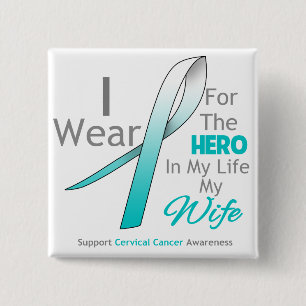 Badge Carré 5 Cm Épouse - héros dans ma vie - cancer du col de