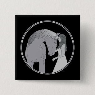 Badge Carré 5 Cm Équestre équestre fille et cheval