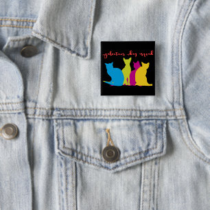 Badge Carré 5 Cm Équipe de la Saint-Valentin de Chats Colorés Fémin