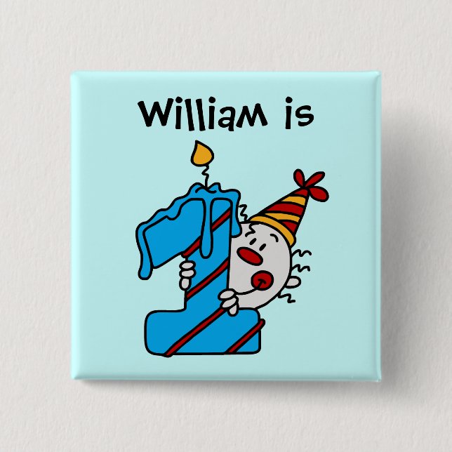 Badge Carré 5 Cm Ęr bouton d'anniversaire de clown bleu de bougie (Devant)