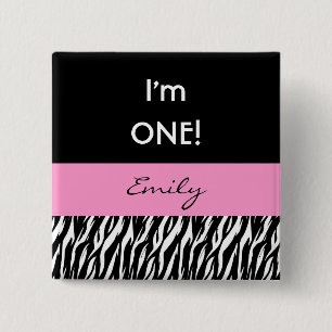 Badge Carré 5 Cm ęr Zèbre moderne V02 de fille d'anniversaire