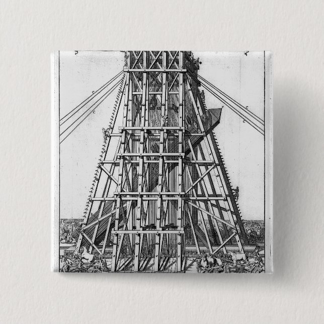 Badge Carré 5 Cm Érection de l'obélisque égyptien antique (Devant)