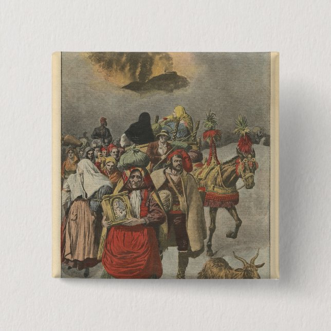 Badge Carré 5 Cm Éruption du mont Etna (Devant)