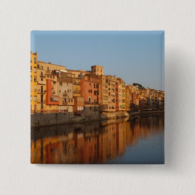 Badge Carré 5 Cm  Espagne. Catalogne. Gérone. Maisons de l'Onyar (Devant)