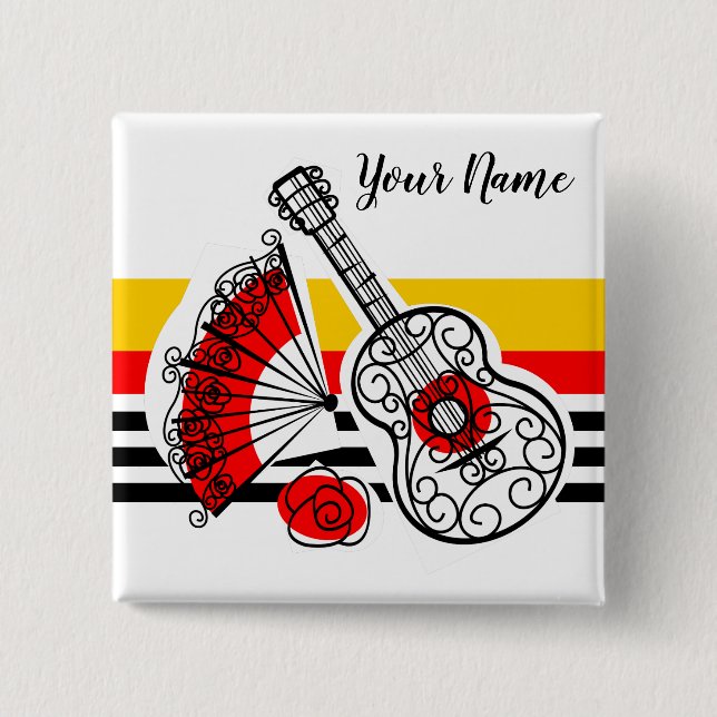 Badge Carré 5 Cm Espagnol Souvenirs Classic Stripe Nom carré (Devant)