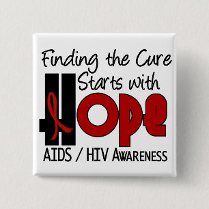 BADGE CARRÉ 5 CM ESPOIR 4 D'HIV DE SIDA