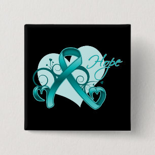 Badge Carré 5 Cm Espoir floral de ruban - Cancer ovarien