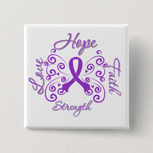 Badge Carré 5 Cm Espoir Foi Aimer Force Fibromyalgie (Devant)