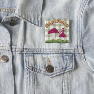 Badge Carré 5 Cm Esthétique Fée Champignon Cottagecore Capricorne A