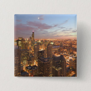 Badge Carré 5 Cm États-Unis, Illinois, Chicago: Vue nocturne de la