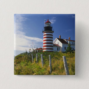 Badge Carré 5 Cm États-Unis, Maine, Lubec. Phare de West Quoddy Hea