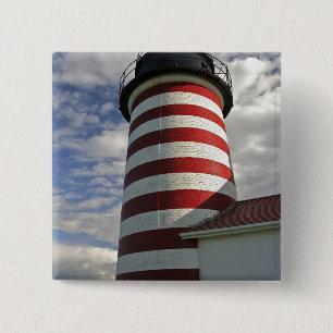 Badge Carré 5 Cm États-Unis, Maine, Lubec. Phare de West Quoddy Hea