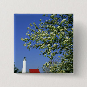 Badge Carré 5 Cm États-Unis, Michigan, East Tawas. Phare de Tawas a
