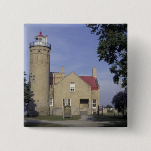 Badge Carré 5 Cm États-Unis, Michigan Old Mackinac Point Lighthouse