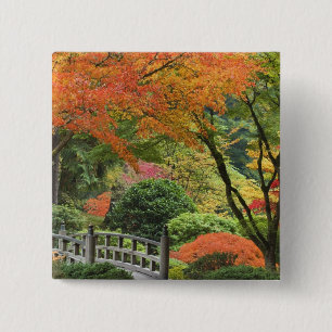 Badge Carré 5 Cm États-Unis, Oregon, Portland. Pont en bois et érab