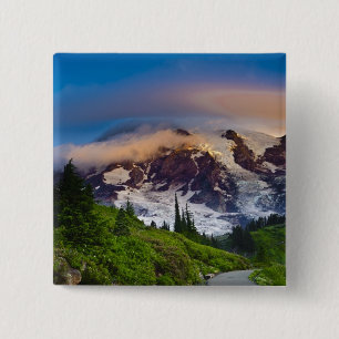 Badge Carré 5 Cm États-Unis, Washington, mont Rainier. Soleil du ma