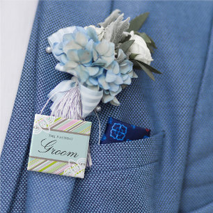 Badge Carré 5 Cm Étiquette de nom de mariage chic rayures jardin do