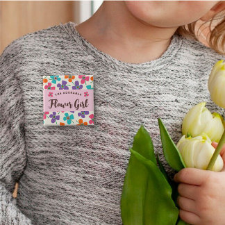 Badge Carré 5 Cm Étiquette de nom de mariage mignonne Pop Fille Fle