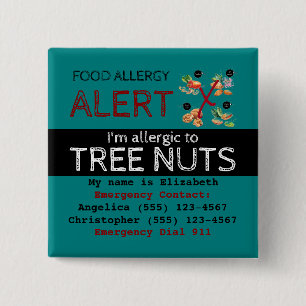 Badge Carré 5 Cm Étiquette turquoise Tree Nut Food Allergy Alert