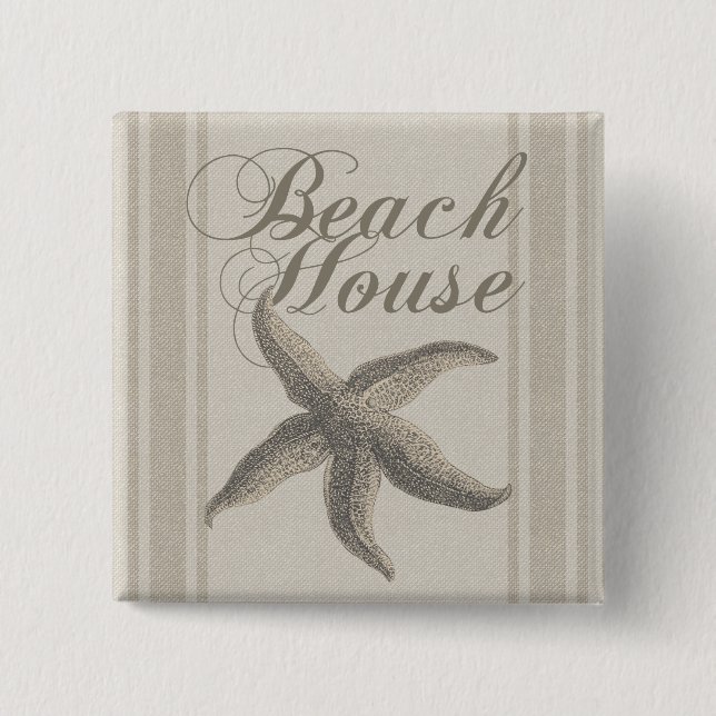 Badge Carré 5 Cm Étoile de mer de la maison de plage rivage (Devant)