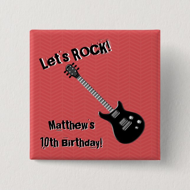 Badge Carré 5 Cm Étoile rock guitare (Devant)