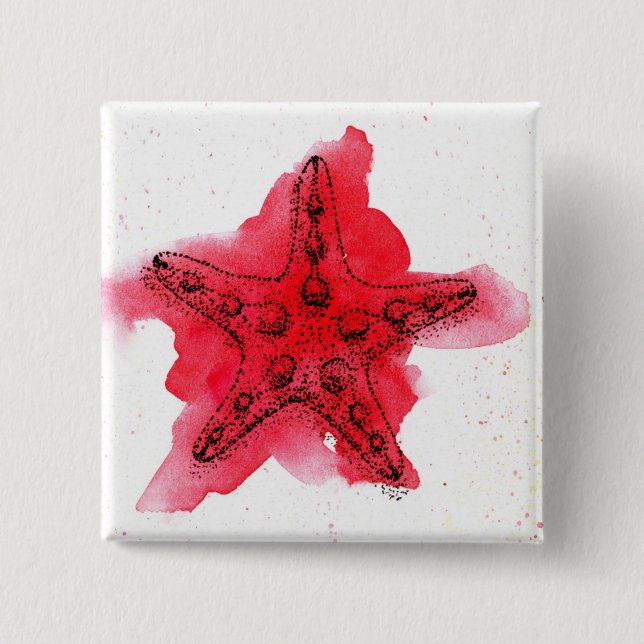 Badge Carré 5 Cm Étoiles de mer d'aquarelle (Devant)