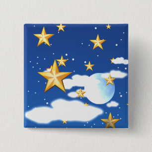 Badge Carré 5 Cm Étoiles Dorées -