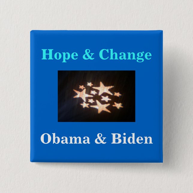 Badge Carré 5 Cm étoiles, espoir et changement, Obama et Biden (Devant)