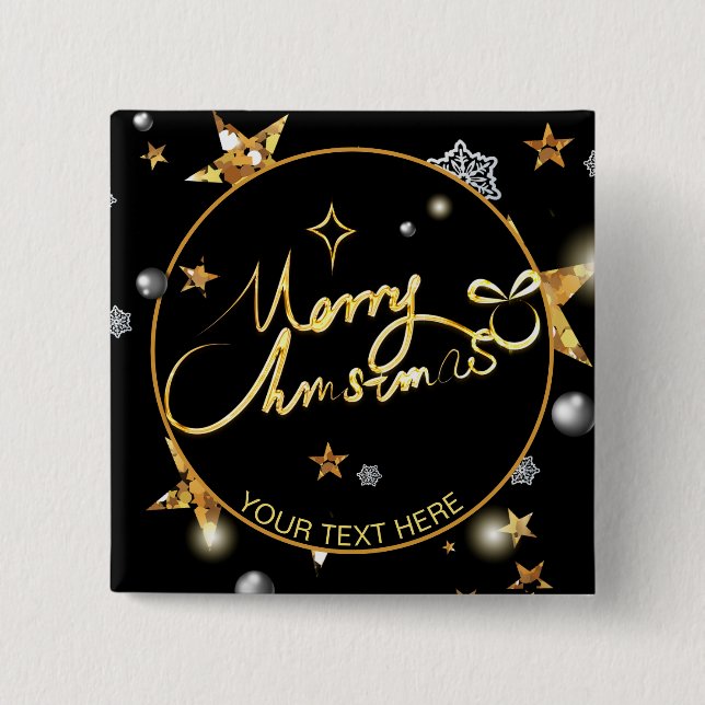 Badge Carré 5 Cm Étoiles Noires Noires Luxe Basse Clé Métallic Pers (Devant)