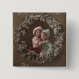 Badge Carré 5 Cm Étreindre heureux d'enfants de ChristmasLittle