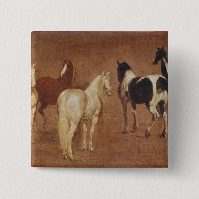 Badge Carré 5 Cm Étude de cinq chevaux (Devant)