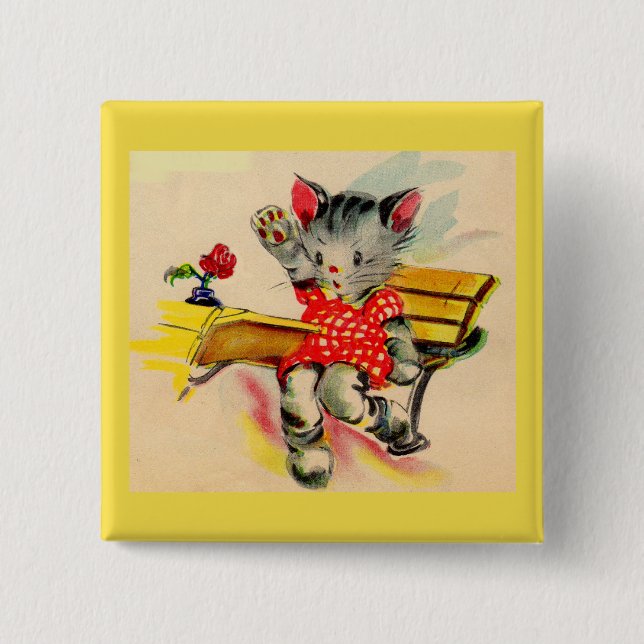 Badge Carré 5 Cm étudiant en chat kitten (Devant)
