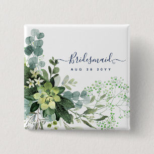 Badge Carré 5 Cm Eucalyptus Verdure Mariage Foliage Bébés Respirer