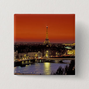 Badge Carré 5 Cm Europe, France, Paris. Vue coucher de soleil sur E