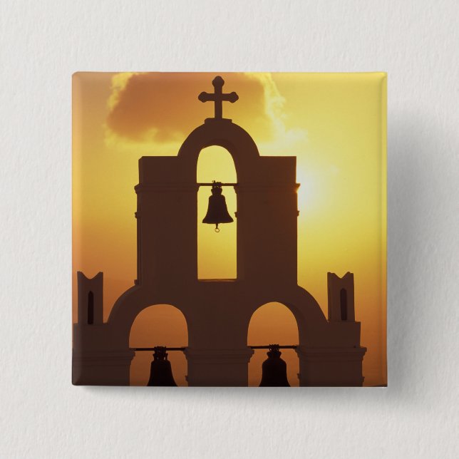 Badge Carré 5 Cm Europe, Grèce, îles des Cyclades, Santorin, (Devant)