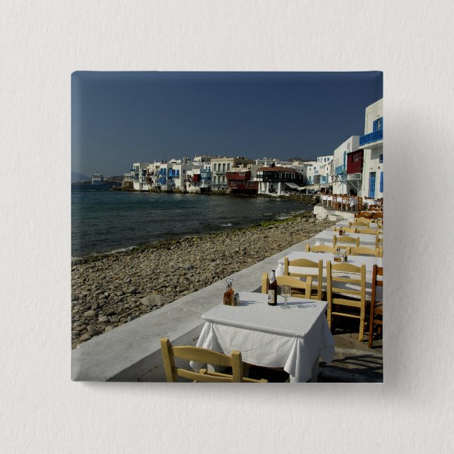 Badge Carré 5 Cm Europe, Grèce, Mykonos. Vue sur le bord de mer (Devant)