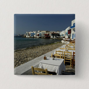 Badge Carré 5 Cm Europe, Grèce, Mykonos. Vues de bord de mer