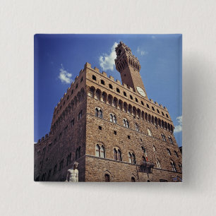Badge Carré 5 Cm Europe, Italie, Florence. La Plazzo médiévale