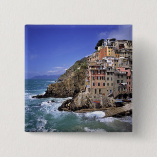 Badge Carré 5 Cm Europe, Italie, Riomaggiore. Riomaggiore est const