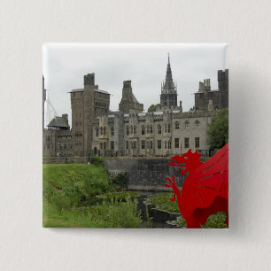 Badge Carré 5 Cm Europe, Pays de Galles, Cardiff. Château de Cardif