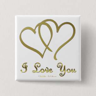 Badge Carré 5 Cm Eventré Gold Hearts i Love You