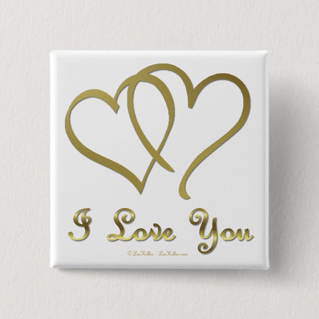 Badge Carré 5 Cm Eventré Gold Hearts i Love You (Devant)
