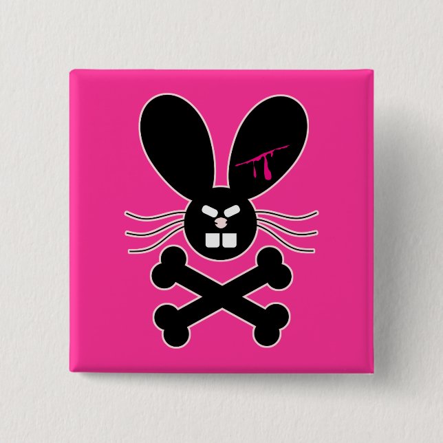 Badge Carré 5 Cm Evil Emo Bunny Crossbones (Devant)