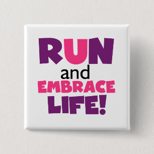 Badge Carré 5 Cm Exécuter Embrasser la vie rose pourpre